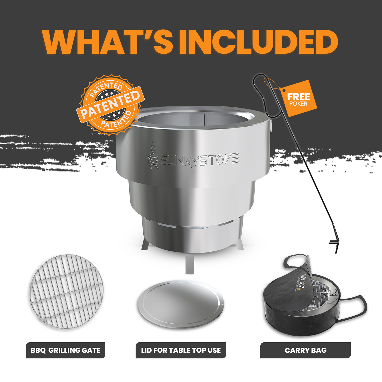 Slinky Stove - Fogón portátil sin humo de 7" con bolsa de transporte, diseño de acero inoxidable plegable para acampar, patio trasero, fogatas y leña al aire libre - Ligero para un uso fácil