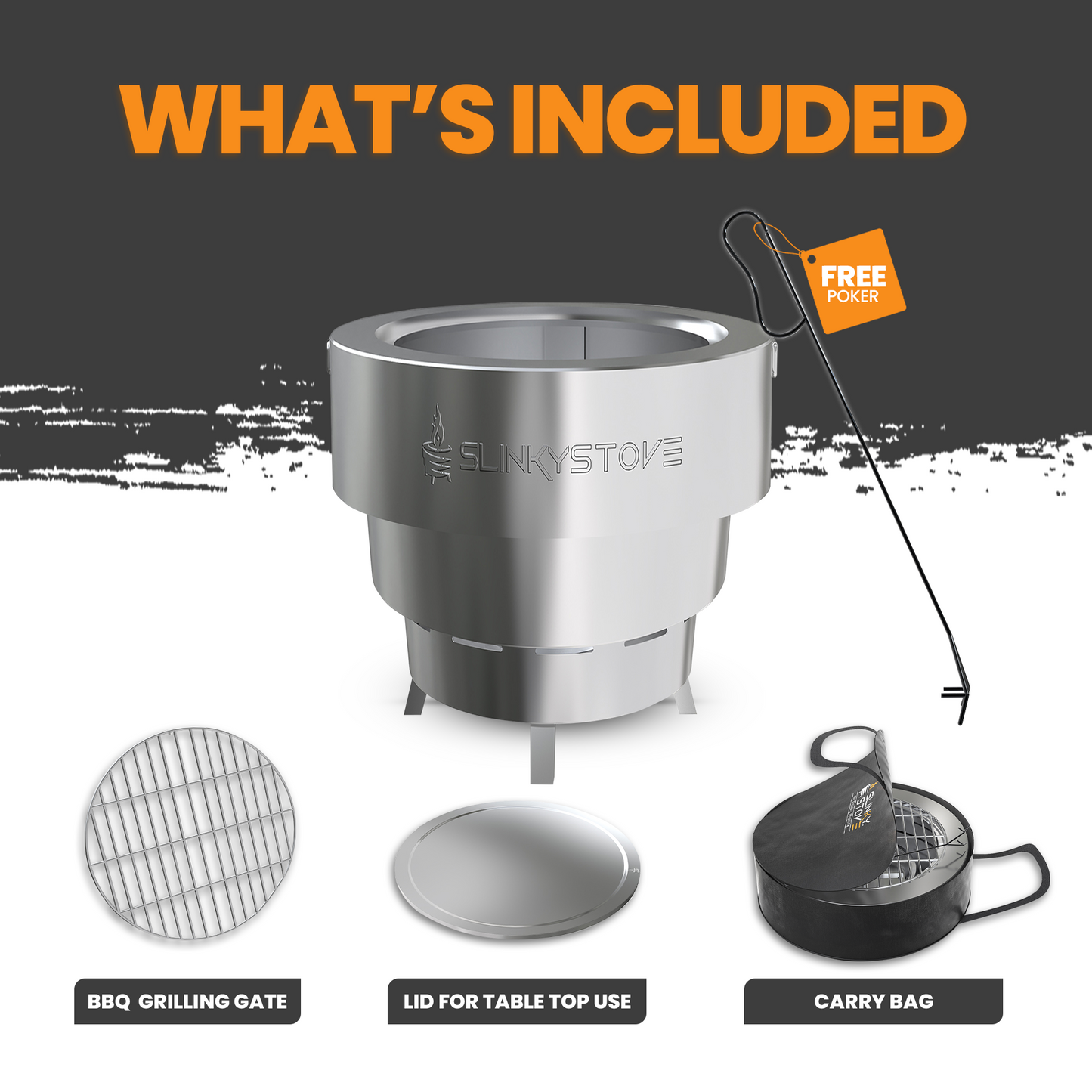 Slinky Stove - Fogón portátil sin humo de 7" con bolsa de transporte, diseño de acero inoxidable plegable para acampar, patio trasero, fogatas y leña al aire libre - Ligero para un uso fácil