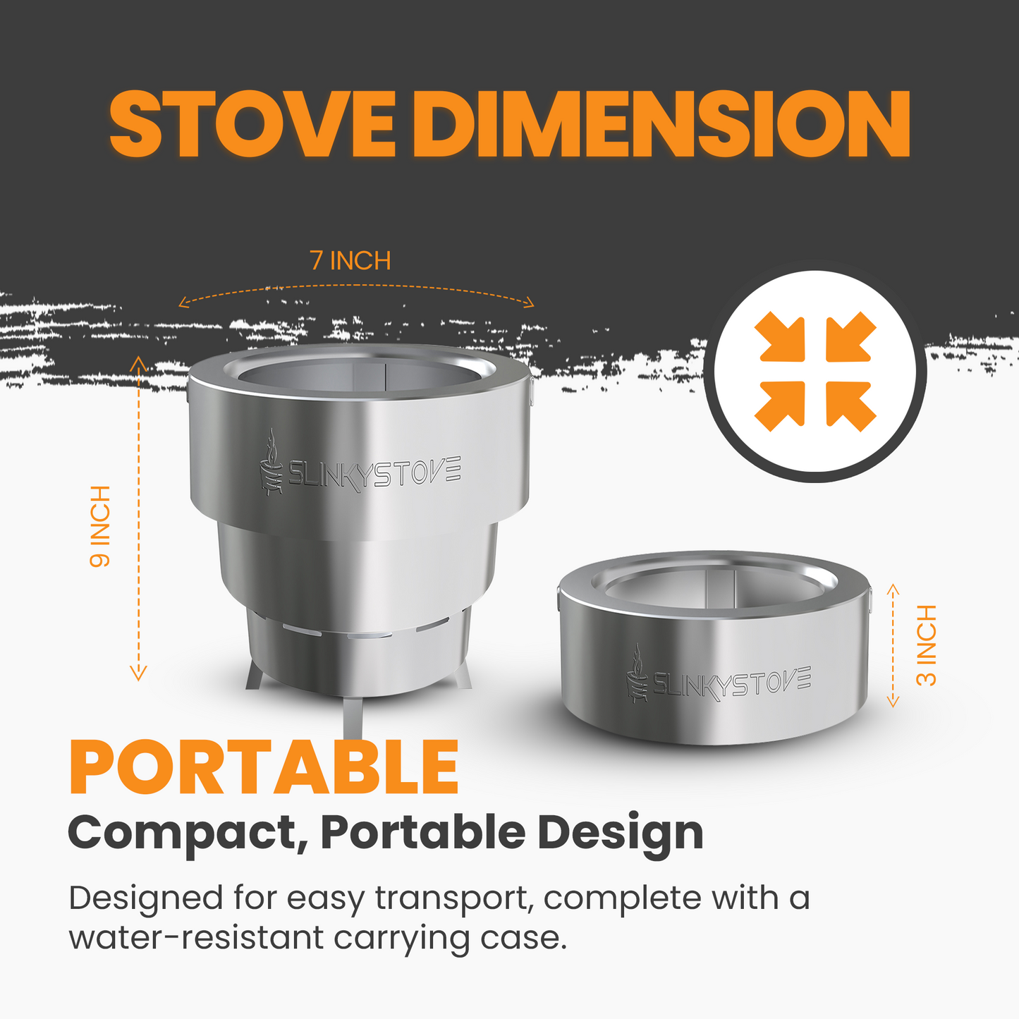 Slinky Stove - Fogón portátil sin humo de 7" con bolsa de transporte, diseño de acero inoxidable plegable para acampar, patio trasero, fogatas y leña al aire libre - Ligero para un uso fácil