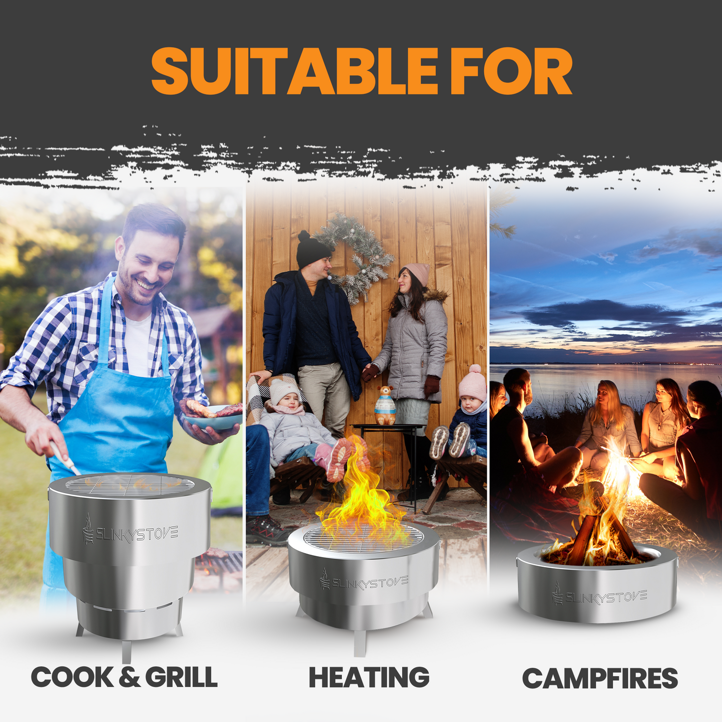 Slinky Stove - Fogón portátil sin humo de 7" con bolsa de transporte, diseño de acero inoxidable plegable para acampar, patio trasero, fogatas y leña al aire libre - Ligero para un uso fácil