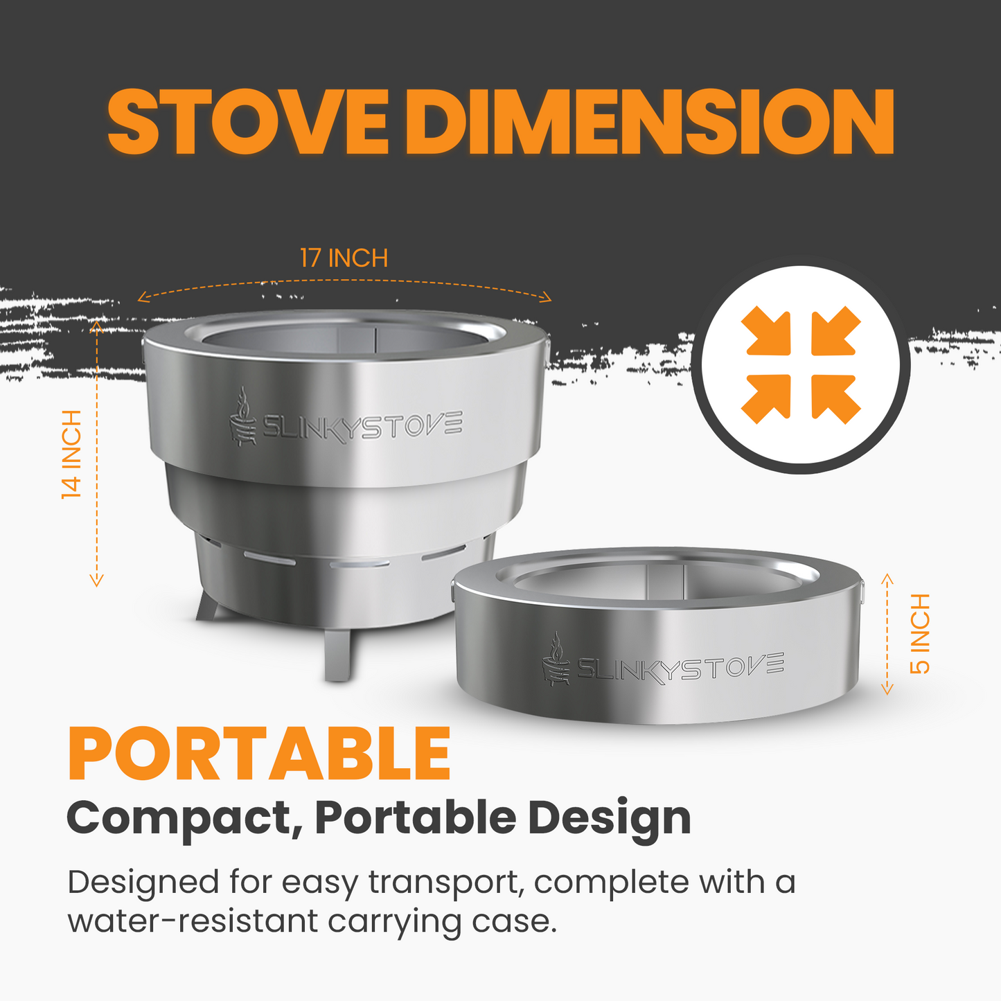 Smokeless Fire Pit for Outdoor Wood-Burning – Portable, Compact & Foldable Design for Camping, Bonfires, Tiny Cabin, Ventless Burn, Solo Pits, and Backyard Use – Stainless Steel, 17-Inch Slinky Stove Firepit