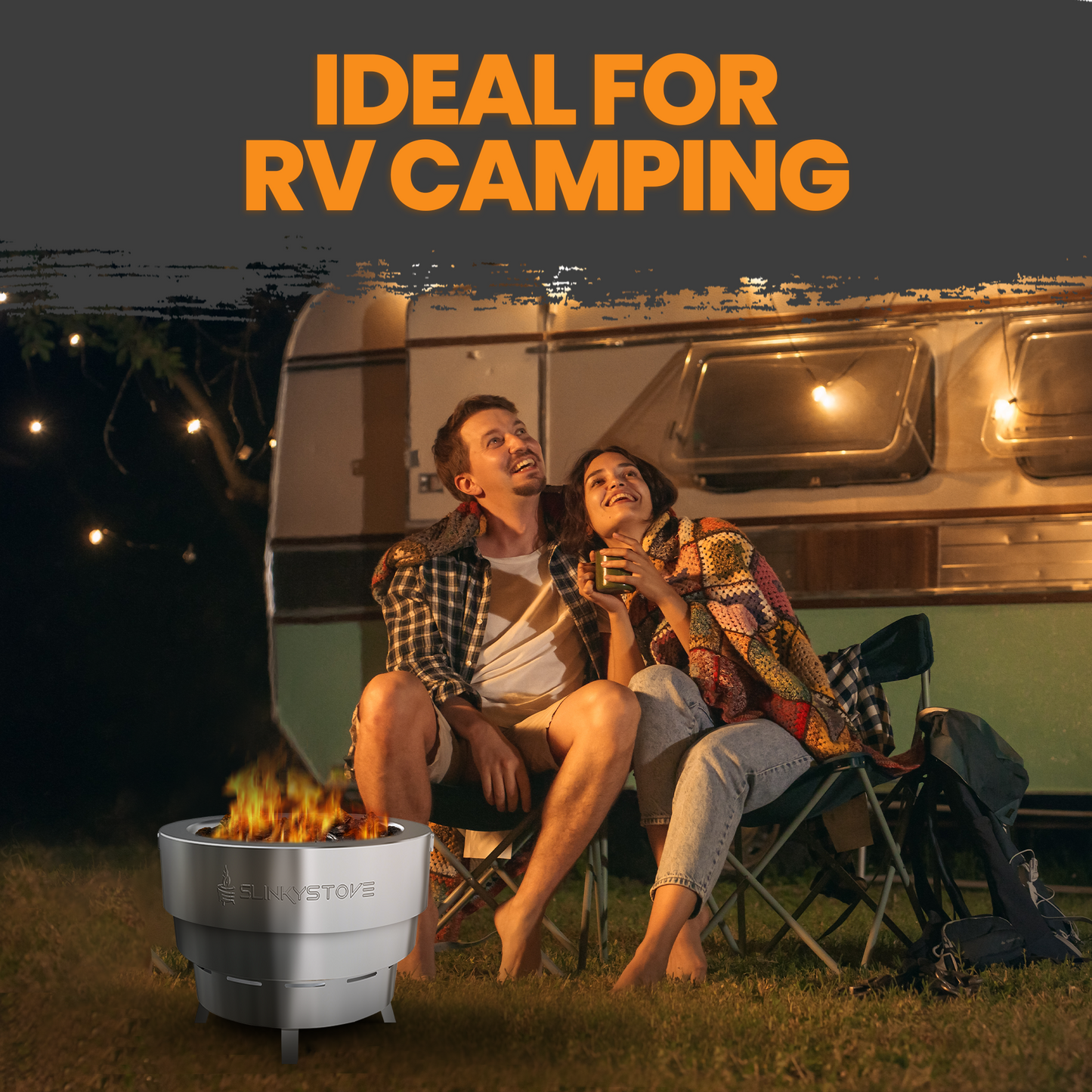 Smokeless Fire Pit for Outdoor Wood-Burning – Portable, Compact & Foldable Design for Camping, Bonfires, Tiny Cabin, Ventless Burn, Solo Pits, and Backyard Use – Stainless Steel, 17-Inch Slinky Stove Firepit