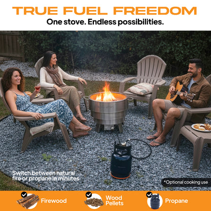 Smokeless Fire Pit 23” – Slinky Stove Patented Collapsible Portable Fire Pit, Dual Fuel Wood or Propane, 50,000 BTU RV Camping Fire Pit for Travel, Backyard, Patio and Outdoor Cooking