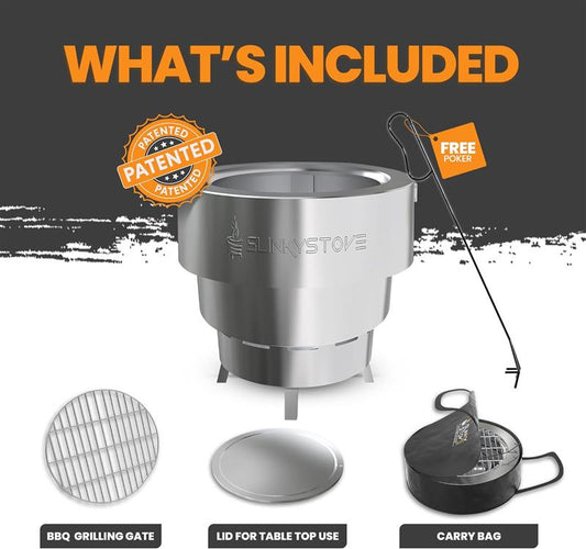 Smokeless Fire Pit for Outdoor Wood-Burning – Portable, Compact & Foldable Design for Camping, Bonfires, Tiny Cabin, Ventless Burn, Solo Pits, and Backyard Use – Stainless Steel, 7-Inch Slinky Stove Firepit