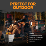 Smokeless Fire Pit for Outdoor Wood-Burning – Portable, Compact & Foldable Design for Camping, Bonfires, Tiny Cabin, Ventless Burn, Solo Pits, and Backyard Use – Stainless Steel, 17-Inch Slinky Stove Firepit