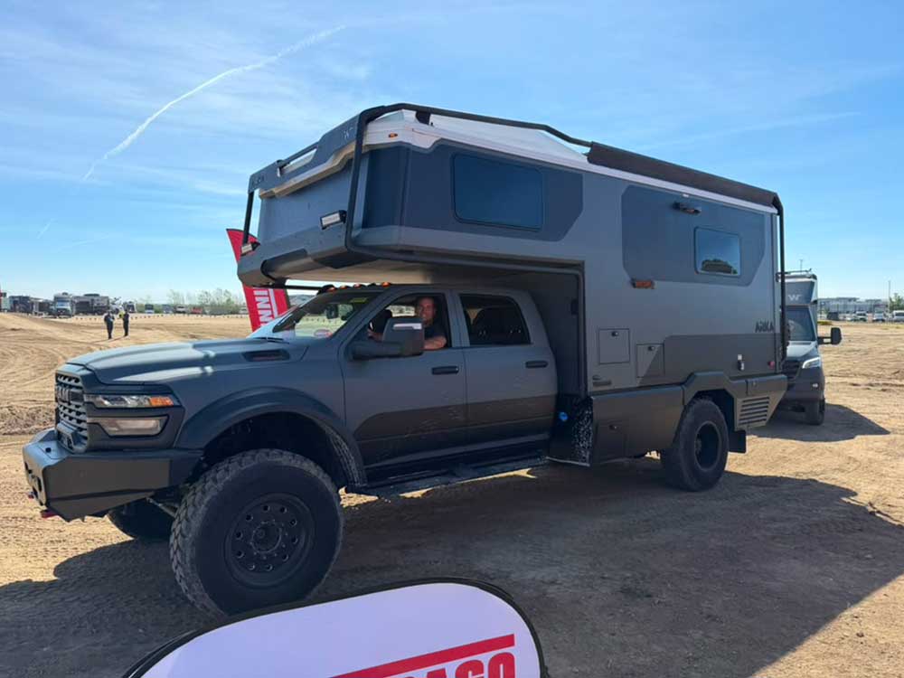 Overland truck with a camper at Overland Expo Mountain West 2026.