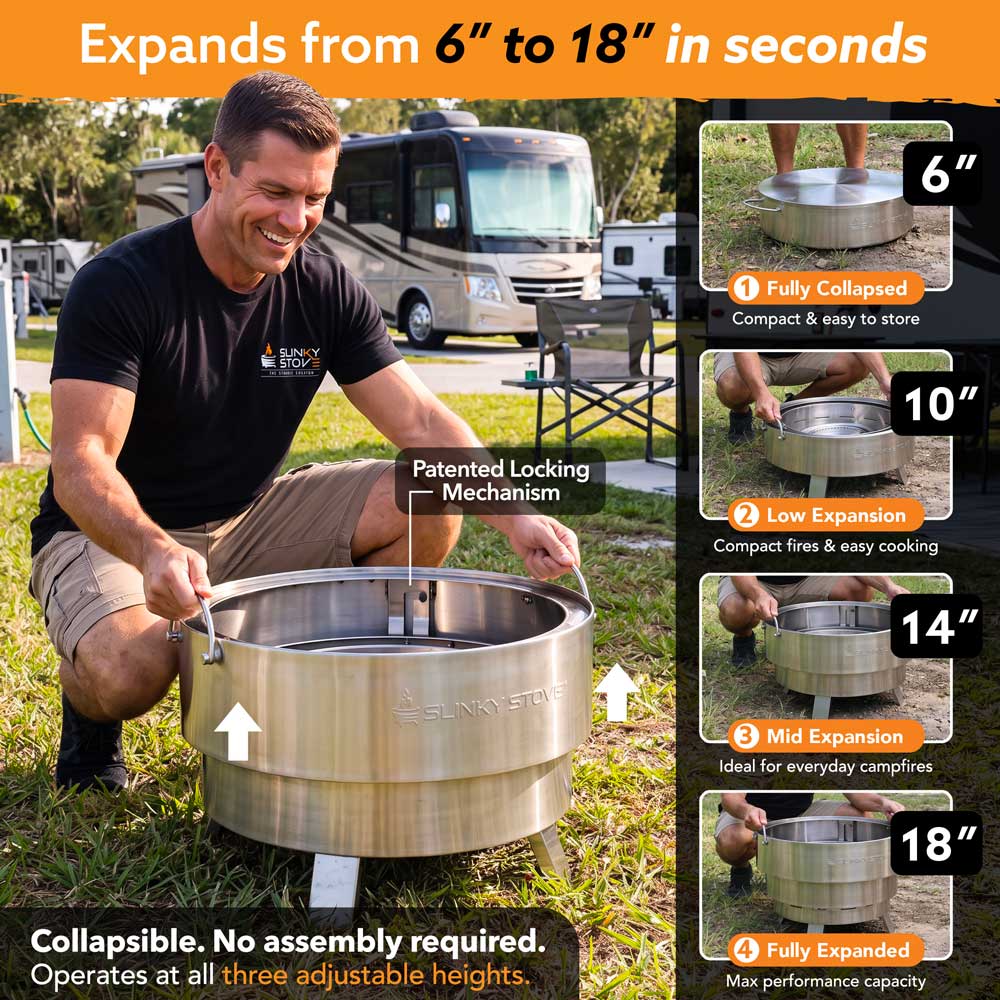Slinky Stove 23” Dual Fuel Fire Pit | The World’s Only Patented Collapsible Fire Pit
