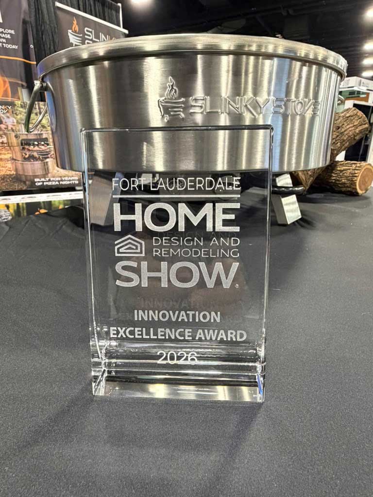 Slinky Stove winning the 2026 Innovation Excellence Award at the Fort Lauderdale Home Design and Remodeling Show.