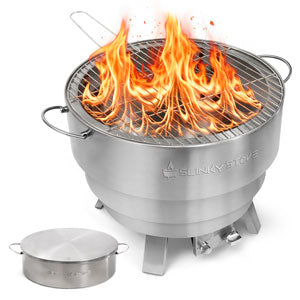 Smokeless Fire Pit 23” – Slinky Stove Patented Collapsible Portable Fire Pit, Dual Fuel Wood or Propane, 50,000 BTU RV Camping Fire Pit for Travel, Backyard, Patio and Outdoor Cooking